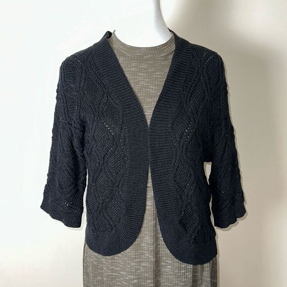 ALFANI PM Cable Eyelet Knit Cropped Quarter Sleeve Open Front Cardigan - Picture 1 of 11